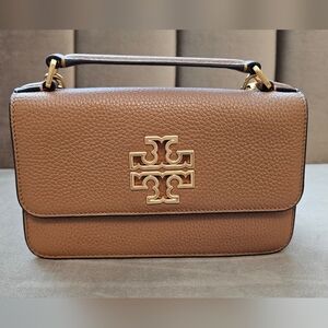 Tory Burch Tan Pebbled Leather Shoulder Bag with Gold Logo